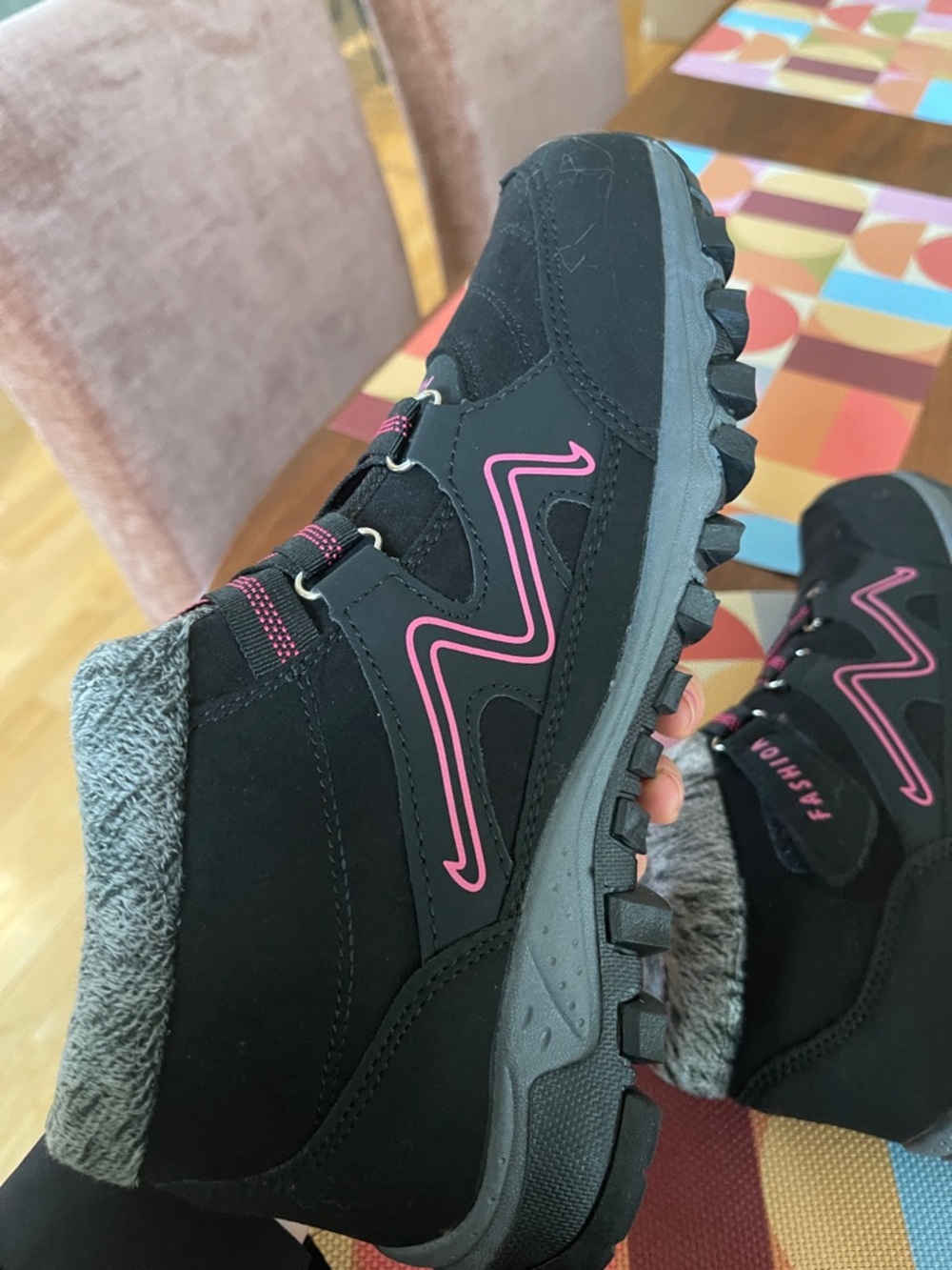 Black + Pink Faux-Fur Lace-Up Hiking Boots - Picture 8 of 10